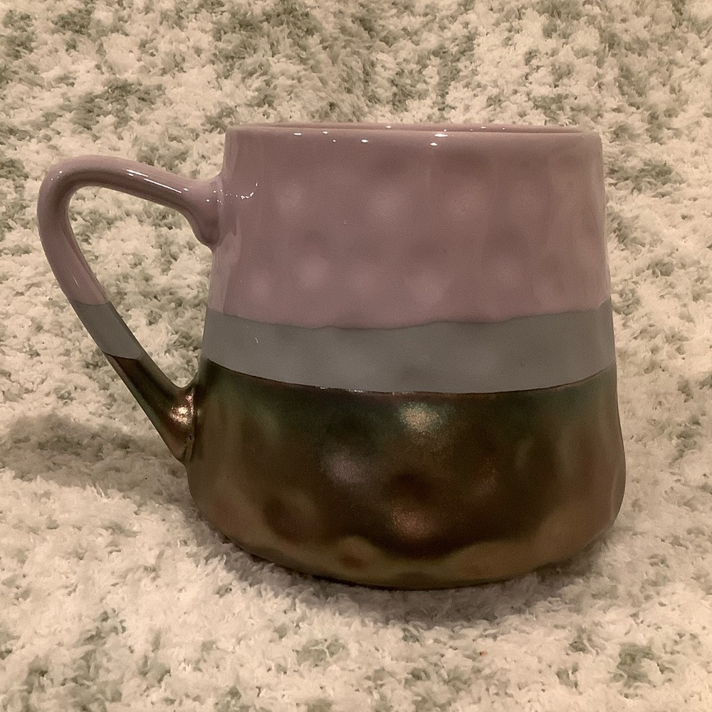 Stoneware Ceramic Lavender Grey and Irridescent Brown Glazed Coffee Mug NWT 16oz
